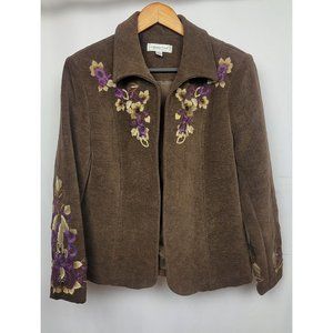 Coldwater Creek Woman's Brown Floral Blooms  Size P14 Embroidered Beaded Jacket